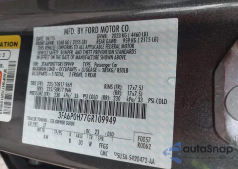 2016 Ford Fusion Se from USA, damaged, VIN 3FA6P0H77GR109949